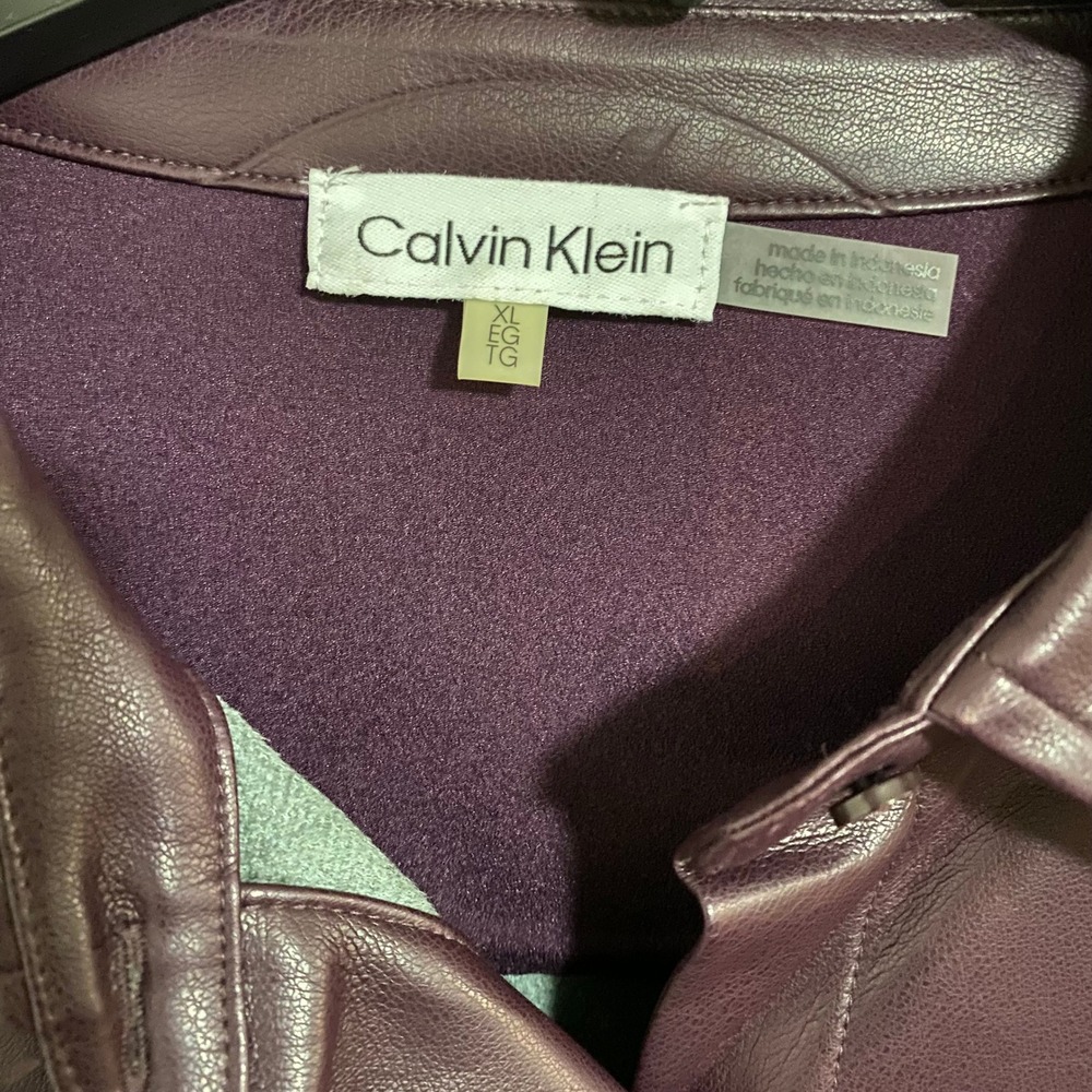 Edgy Calvin Klein Faux Leather Shirt Jacket Womens XL Purple Cinched Waist - Picture 4 of 6